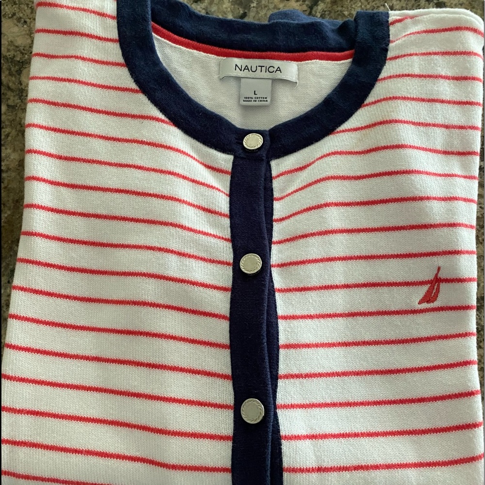 Nautical Women’s long sleeve cardigan sweater.